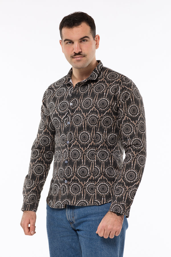 Men's Black & White Patchwork Baroque Print Shirt