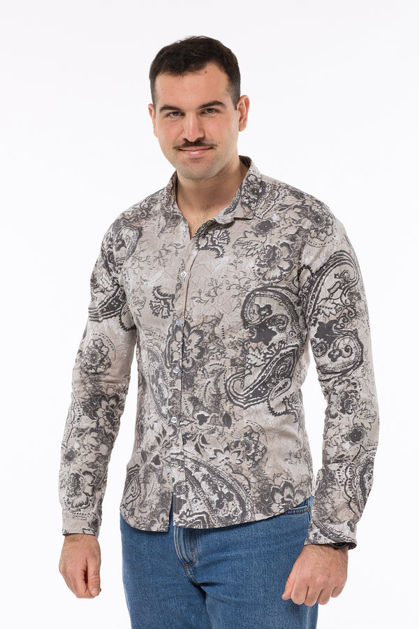 Men's Slim-Fit Paisley Print Cotton Shirt